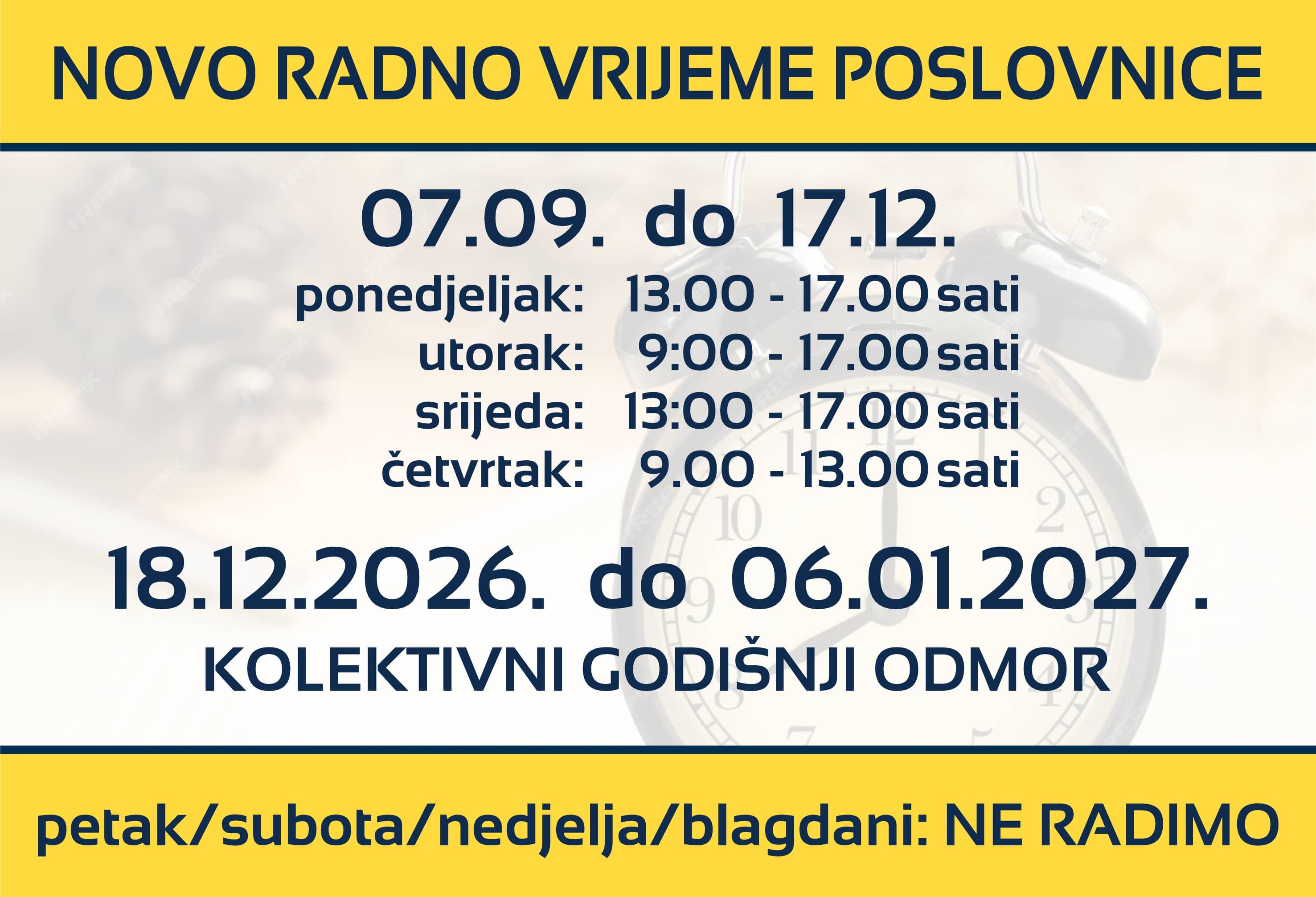 NOVO radno vrijeme MOJ OTISAK